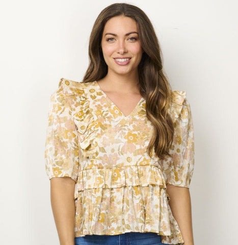 Puff Sleeve V-Neck Floral Top