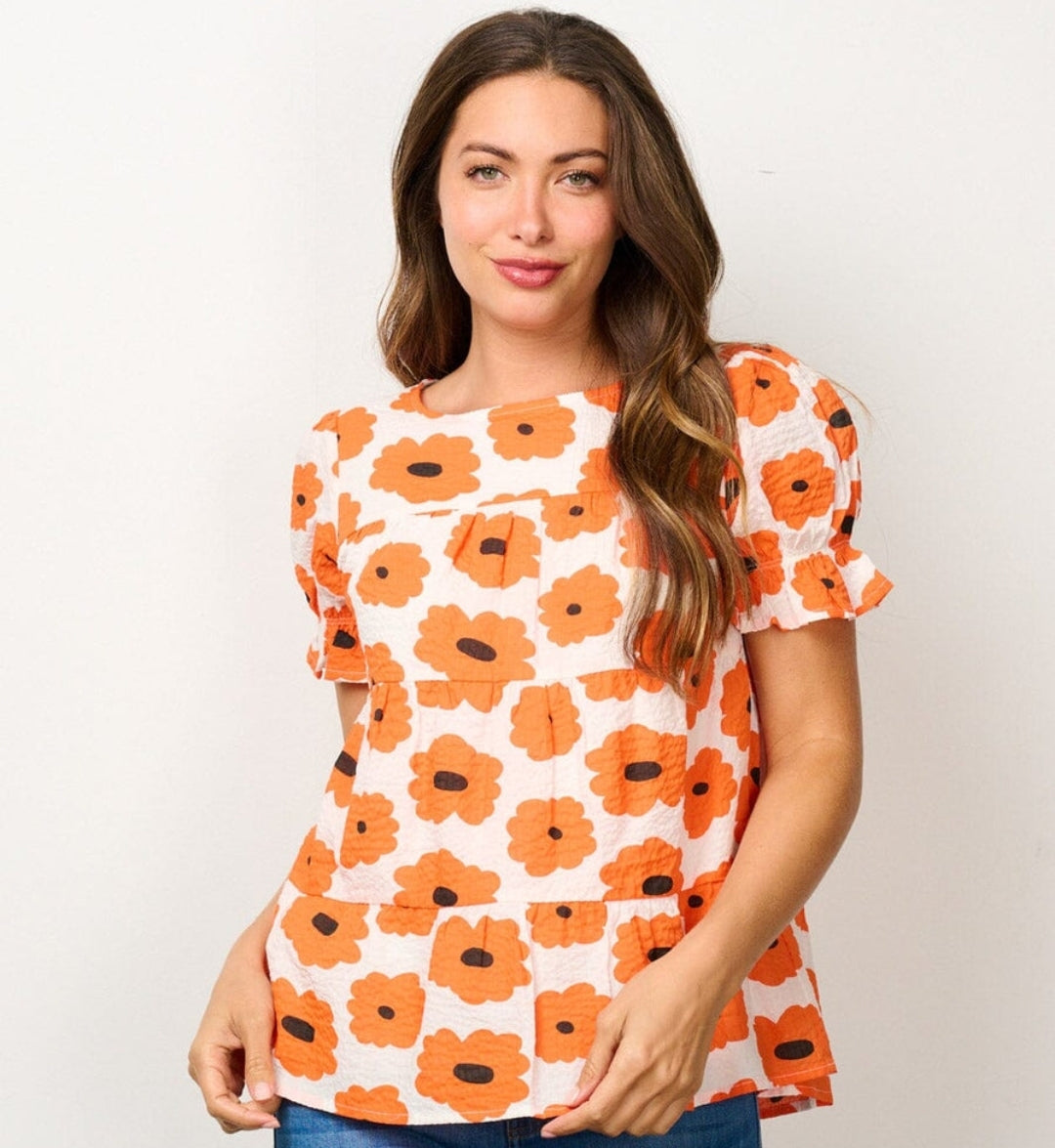 Size Small Puff Sleeve Orange Floral Top