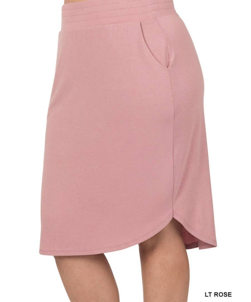 Wide Elastic Waist Comfy Skirt in Light Rose