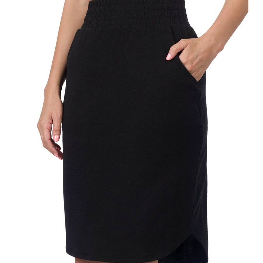 Wide Elastic Waist Comfy Skirt in Black