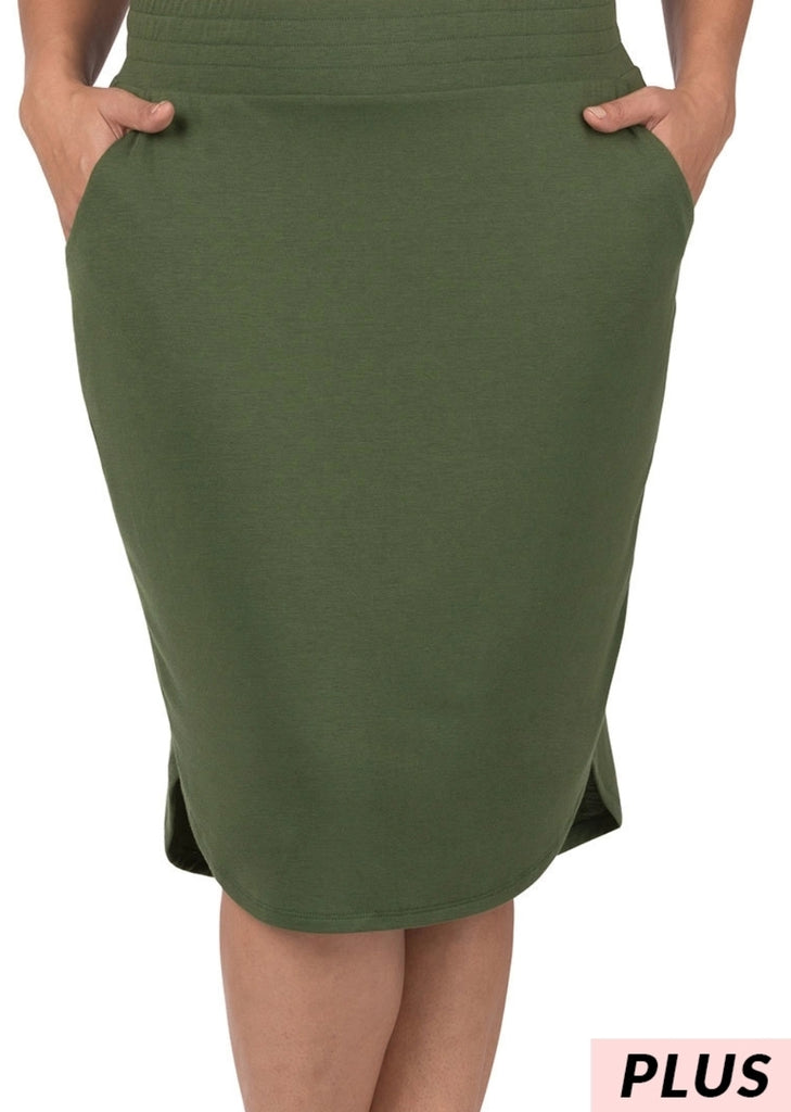 PLUS Wide Elastic Waist Comfy Skirt in Olive