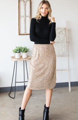 I Love the Way You Sparkle Sequined Skirt in Gold