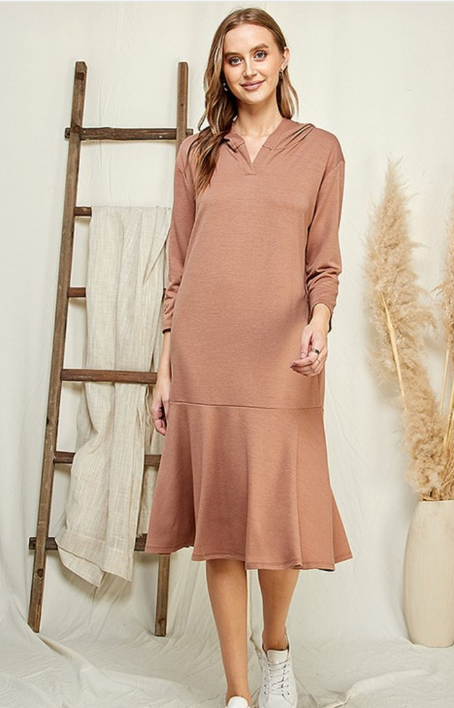 Size Large Taupe Hoodie Dress with Ruffle