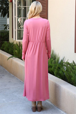 Pink Comfy Maxi Dress with Pockets