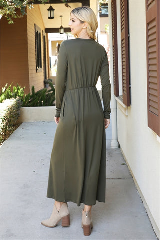 Olive Comfy Maxi Dress with Pockets