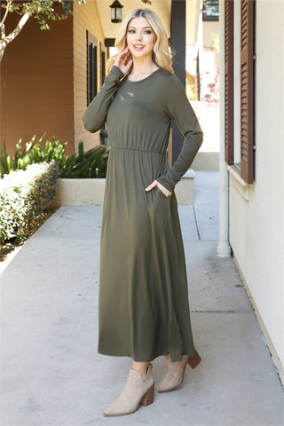 Olive Comfy Maxi Dress with Pockets