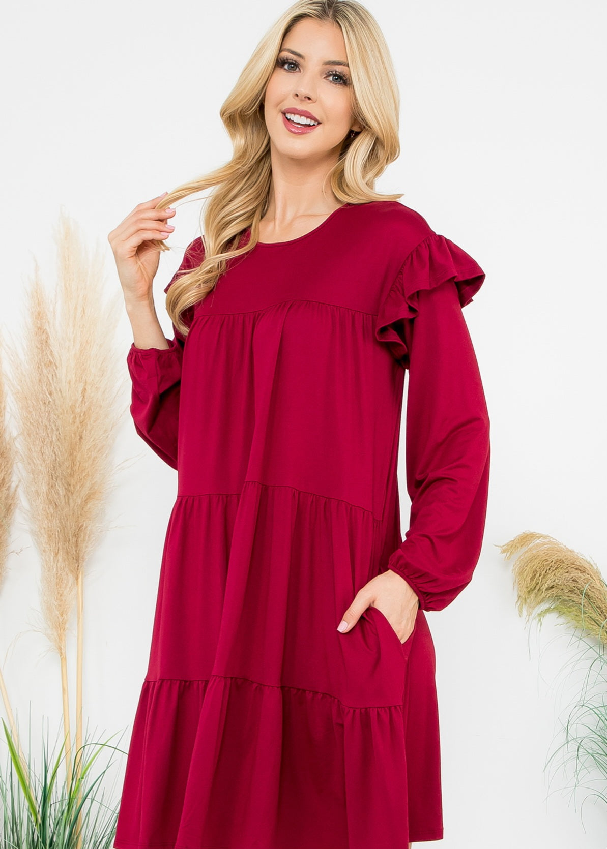 Size Small Ruffled Comfy Tunic in Burgundy