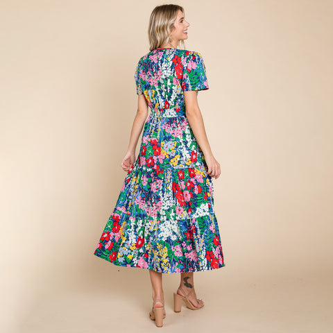Tiered Floral V-Neck Midi Dress