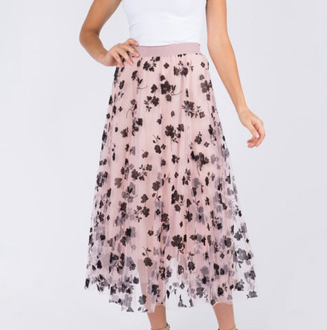 Floral Embroidered Tulle Skirt