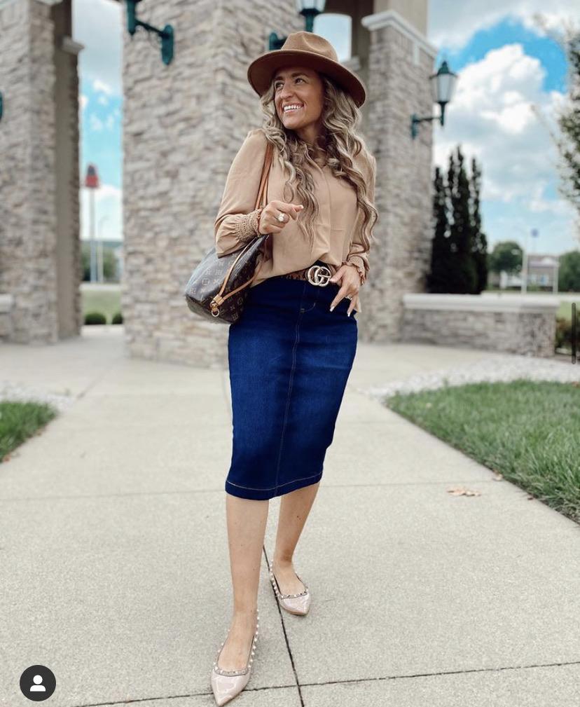 Calf Length Dark Indigo Wash Denim Skirt 77239 The Skirt Lady