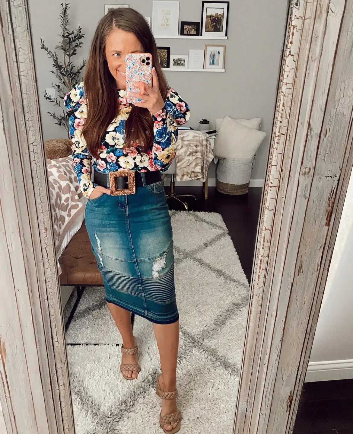 Denim pencil skirt clearance distressed