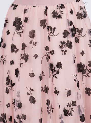 Floral Embroidered Tulle Skirt
