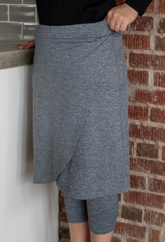 Plus Size Space Dye Gray Wrap Style Athletic Skirt with Built-in Leggings
