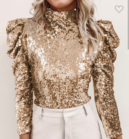Sparkle So Bright Puff Sleeve Sequined Top