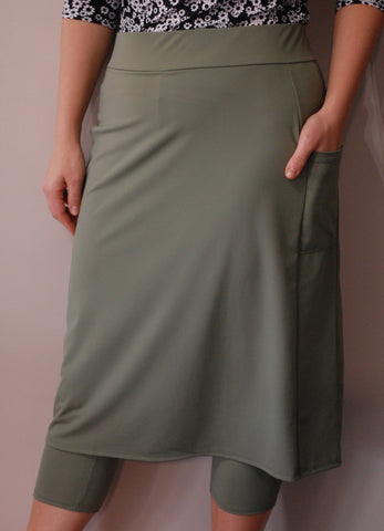 Light Olive Swim Skirt with Side Pockets