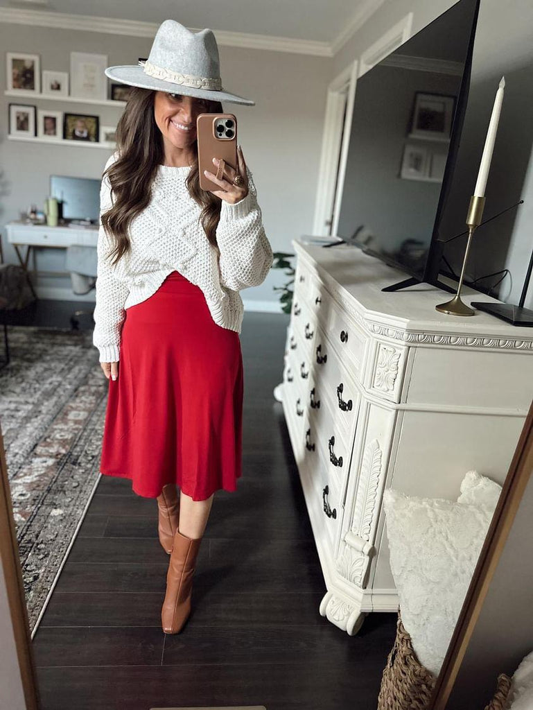 Red Fold Over Comfy Skirt