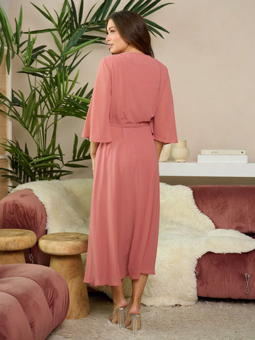 Rose Wrap Style Dress with Sash