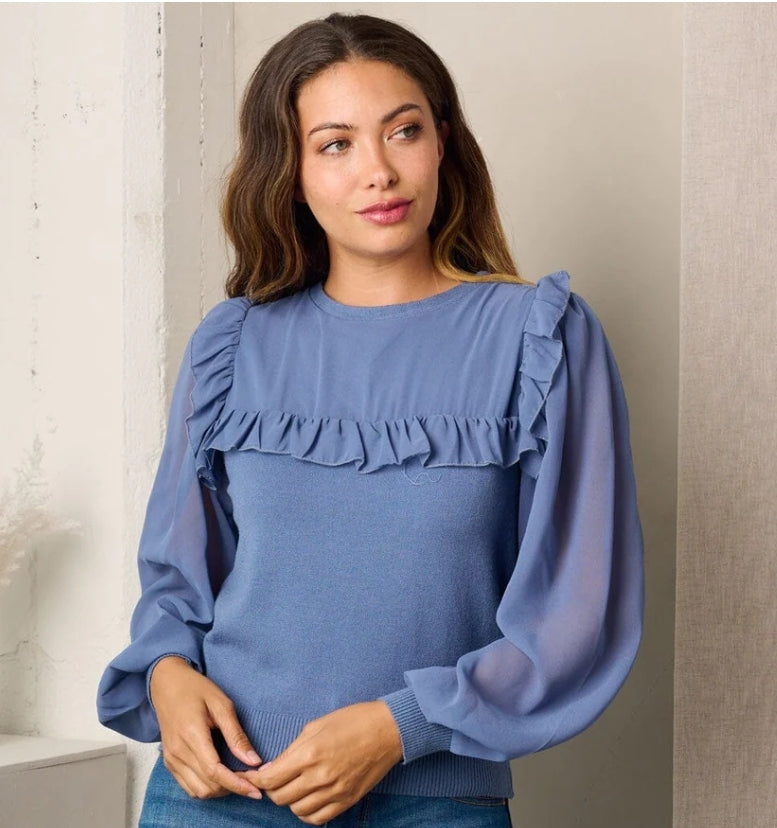 Lined Ruffle Top in Blue