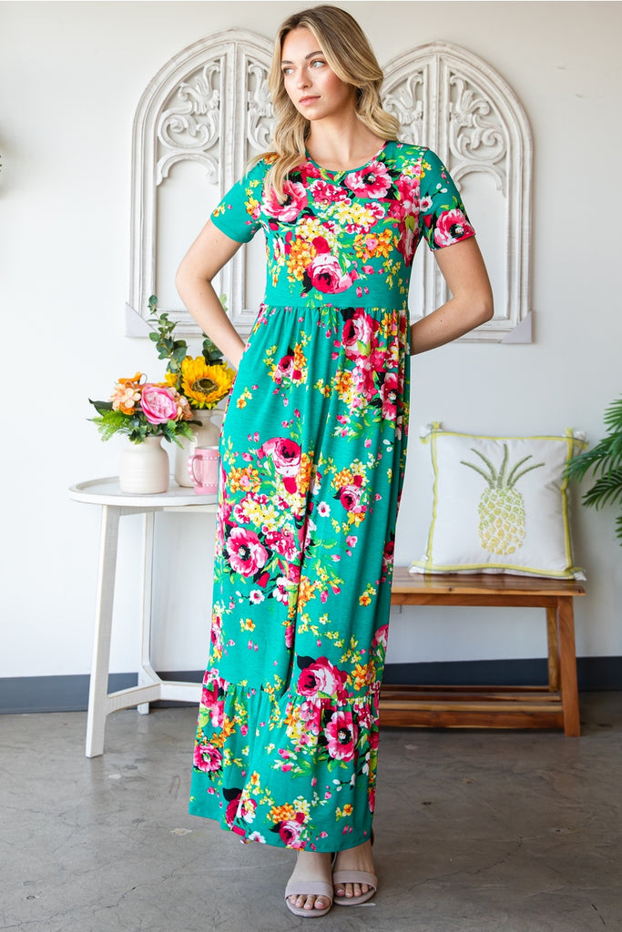 Size Small Emerald Floral Maxi Dress with Ruffle