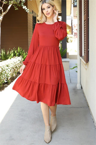 Rust Tiered Comfy Dress