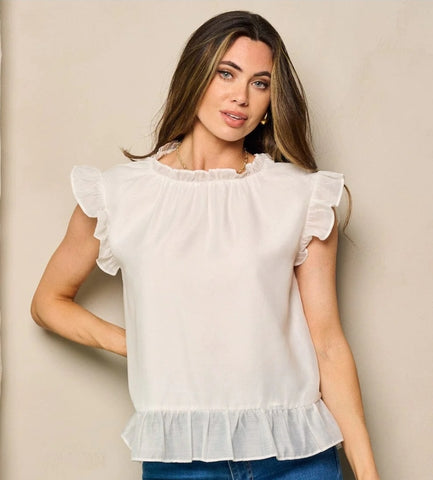Lined Ruffle Top in White