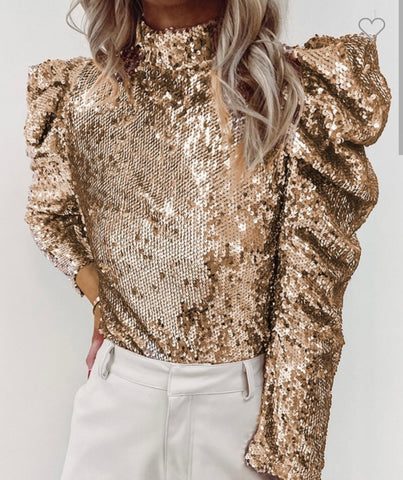 Sparkle So Bright Puff Sleeve Sequined Top
