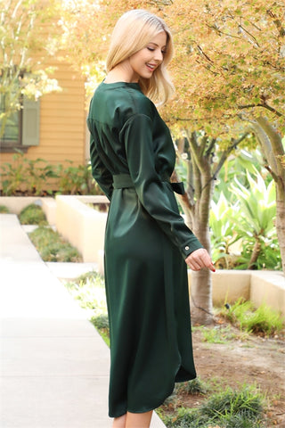 Emerald Green Midi Dress with Sash