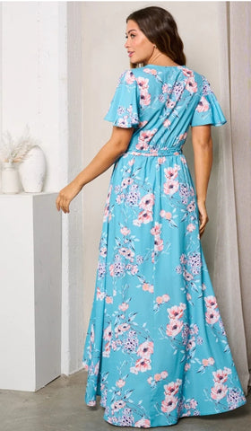Blue Floral Wrap Dress