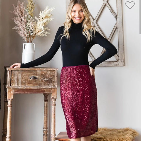 I Love the Way You Sparkle Sequined Skirt in Burgundy