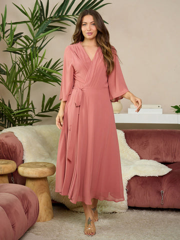 Rose Wrap Style Dress with Sash