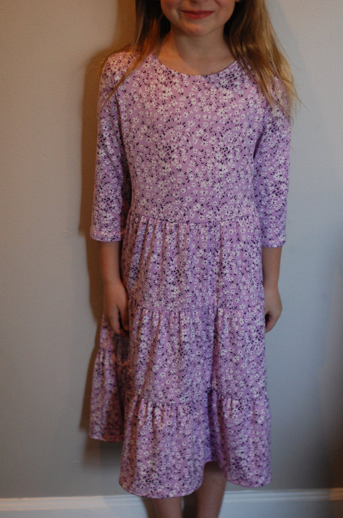 Pre-Order Girls Lavender Floral Tiered Comfy Dress