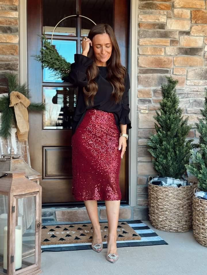 I Love the Way You Sparkle Sequined Skirt in Burgundy