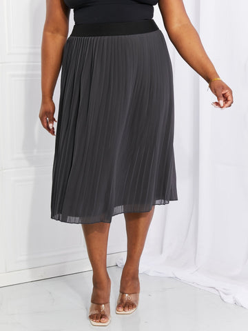 Dark Gray Pleated Chiffon Midi Skirt