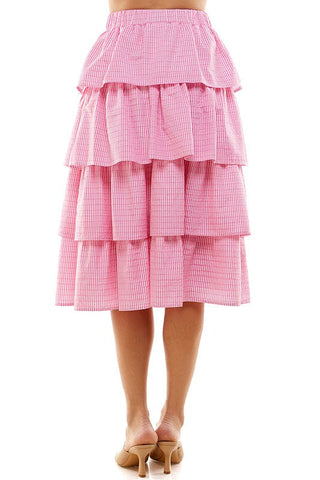 Tiered Pink Striped Ruffled Skirt