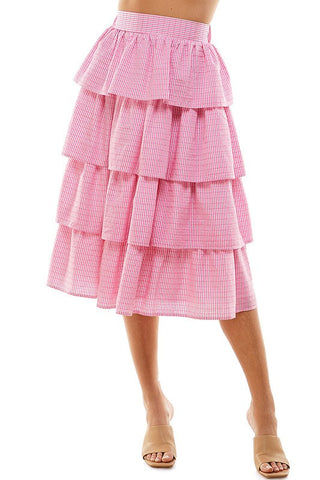 Tiered Pink Striped Ruffled Skirt