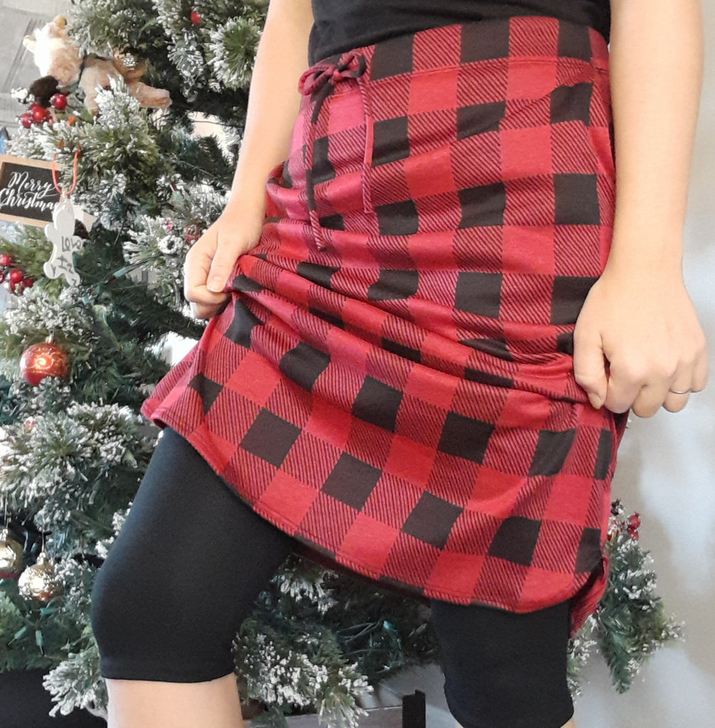 Size Small Red Plaid Drawstring Skirt with Built-in Hidden Leggings