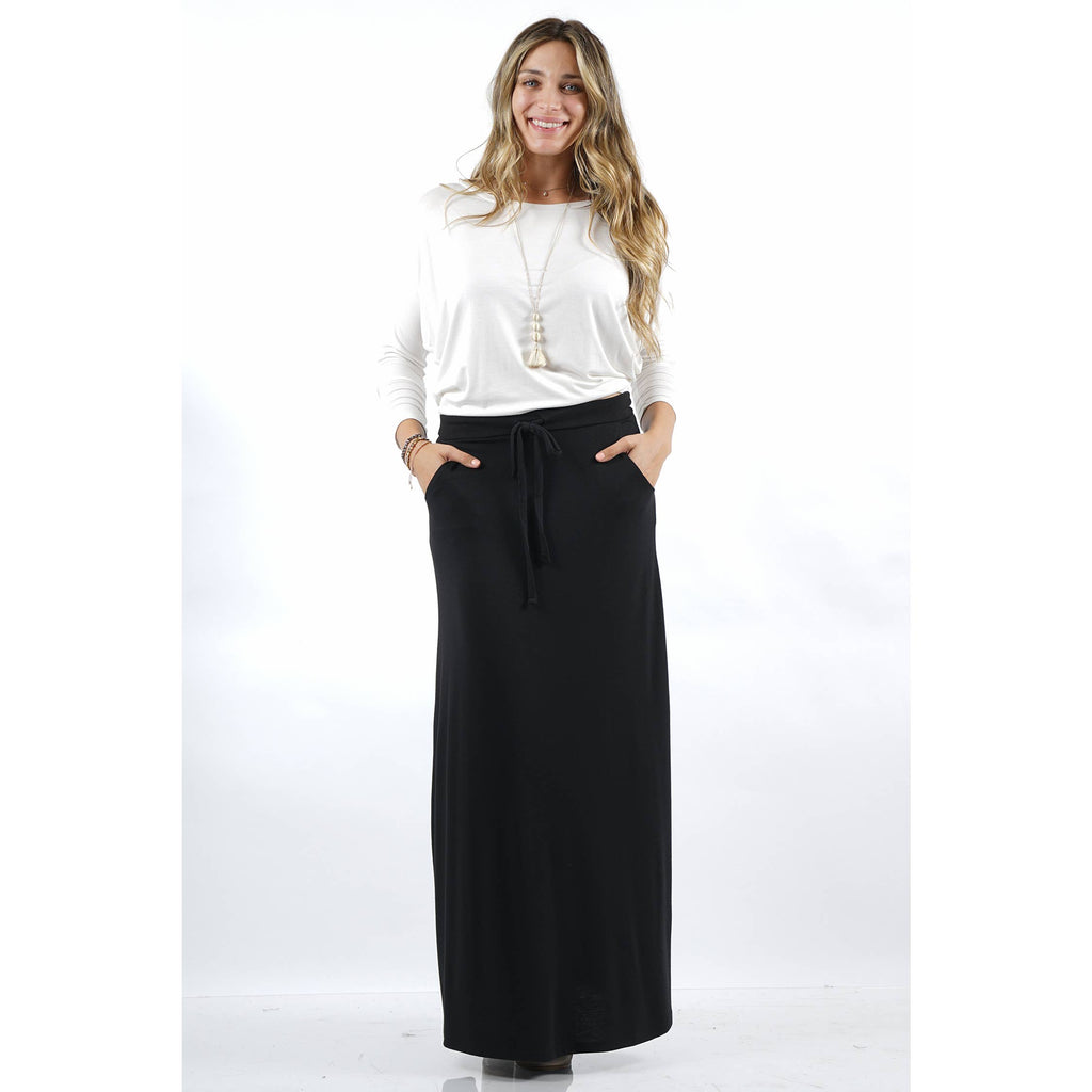 Size XL Black Drawstring Maxi Skirt