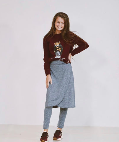 Space Dye Gray Wrap Style Athletic Skirt with Built-in Leggings