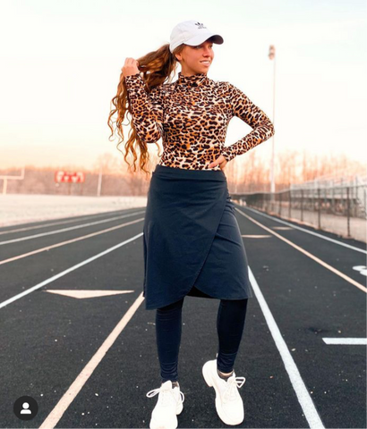 Black Wrap Style Athletic Skirt with Built-in Leggings