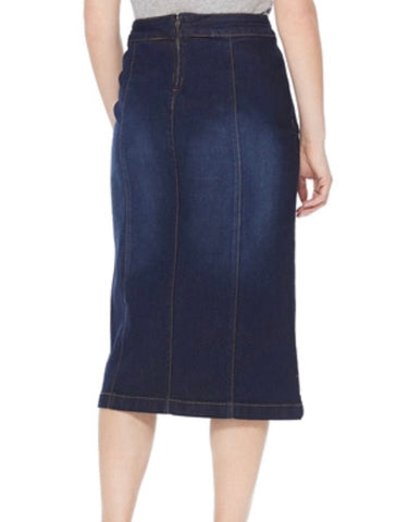 Dark Wash Below Knee Length Button Denim Skirt Style 77381