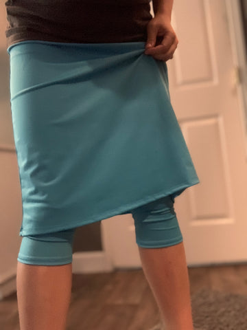 A-line Style Robin Egg Blue Athletic/Swim Skirts with Built-in Capri Leggings