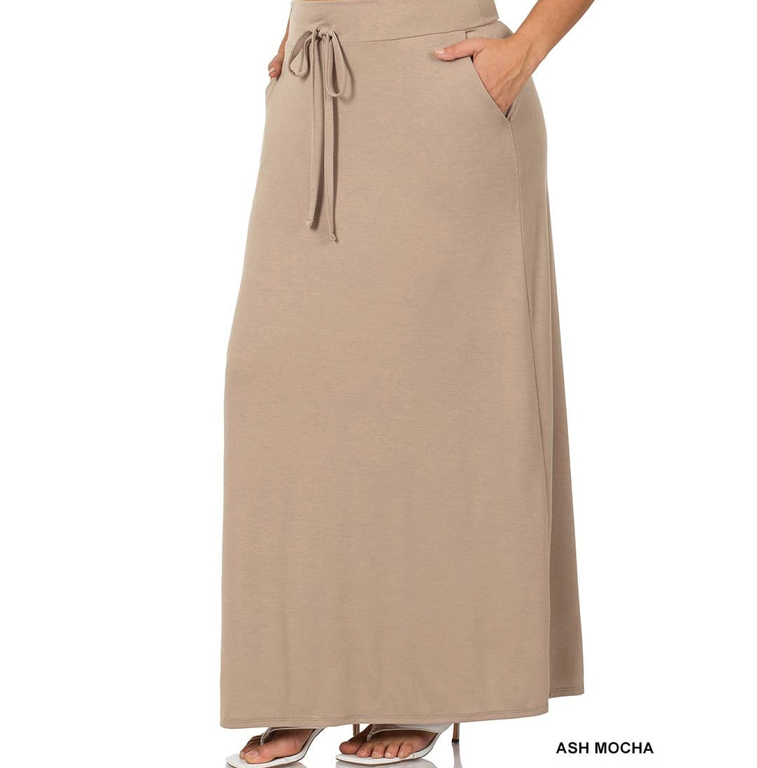 Size 1X Ash Mocha Drawstring Maxi Skirt
