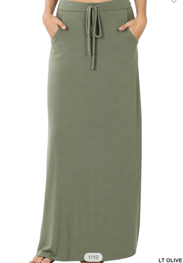 Size 3X Light Olive Maxi Drawstring Skirt