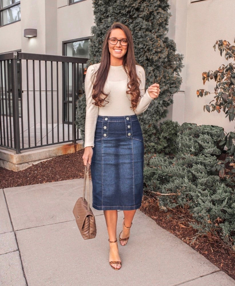 Calf Length Dark Indigo Wash Denim Skirt 77239 The Skirt Lady